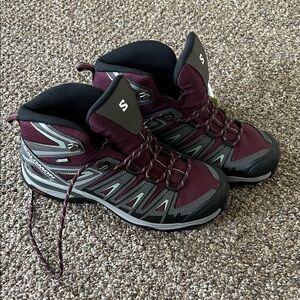Salomon Maroon and Charcoal Trail Boots